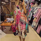 Fongt Explosion Casual Leopard Color Print Deep V Dress