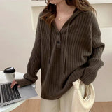 Wind Sweet Retro Hooded Knitted Sweater Women's Autumn And Winter 2024 New Loose Board Pullover-Outfit