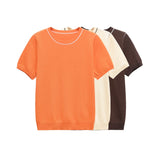 Fongt Homemade New Women's Classic Bingbian Short-Sleeved Knitted Knitting Top 3390008