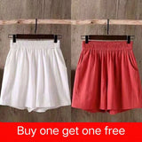 Women's Summer Shorts 100% Cotton High Waist Shorts Loose Casual Solid Shorts Pants Streetwear Elastic Waist Buy One Get