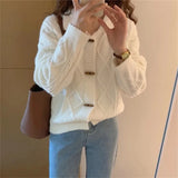 Fongt Horn Buckle Twist Restore Ancient Ways Sweater Women's Korean Version Cardigan New Style Loose Foreign Style Knit Coat Female-Outfit