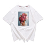 Neck Short Sleeve Loose Harajuku Avatar Print Chic Women's T-shirt Summer Korean Version 95% Cotton Stretch Female