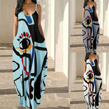 Fongt Summer Cool Sling Skirt Abstract Face Style Digital Print Style Street Dress Woman