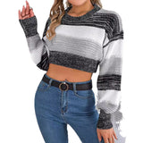 Fongt Autumn And Winter Casual Coloring Lantern Sleeves Exposed Umbilly Sweater Women's Clothing