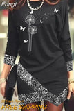 Women Print Slim Mini Dress Casual Spring Summer Round Neck Irregular Dress Elegant Lady Long Sleeve Party Vestidos