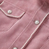 Spring Autumn Pink Corduroy Short Jacket Women Small Coat Nail Bead Single-breasted Casual Outerwear Lady Tops With