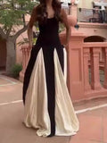 Fongt Summer New Fashion Match Gilled Waist Palette Sling Dress