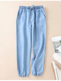 Women's Pants Thin Ice Silk Jeans Female High Waist Drawstring Harem Pants Loose Thin Elastic Women's Classic
