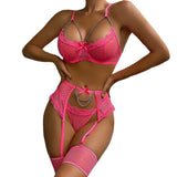 Sex Lingerie New Sexy Female Grid Splicing Eyelash Lace Hanging Chain Bow Garter