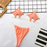 Bikini Set 2022 Sexy Pentagram Design Clear Strap Thong Swimsuit Women Neon Green Transparent Bathing Suit Beach
