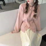 Fongt College Wind Sweet Pink Sweater Coat Female Loose Spring Lazy Lazy Thick Knit Cardigan Jacket To Wear-Outfit