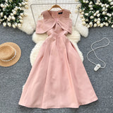 Fongt Elegant Dress Women's Dinner Party Dress Hearty Shoulder V Neck Waist Temperament Elegant Swing