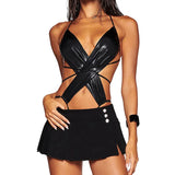 Fongt 2025 New Women's Fashion Sexy Hottie Irregular Design Strapped Hollow Conjoined