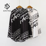 Arrival Letter Print Turn-down Collar Long Chiffon Blouse Button Up Casual Loose Chic Black Shirt Feminina Blusa