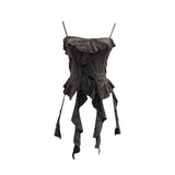 Fongt Wasteland To Make Old Hole Slings Vest Irregular Lotus Side Ribbon Short Sleeveless Top 9238