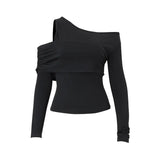 Fongt Women's Wear 2024 Autumn And Winter New Sexy Diagonal Collar Solid Color Slim And Versatile Knit Long Sleeve Bottom