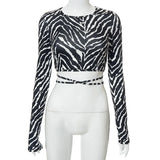 Fongt Women's International Station Umbilical Cord Band Black And White Print Back Top