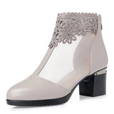 Fashion Sandals Mesh Genuine Leather Shoes Woman High Heel Sandals 2021 New Breathable Cool Boots Summer Women