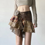 Fongt Lace Splicing Irregular Half-Body Skirt Babes Slimmed Fashion Design Sense Low-Waist Short Skirt
