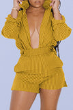 Collar Stripe Shirt Shorts Set 703-1-Outfit