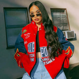 Bomber varsity Jacket 2022 Blue Casual Baseball Jackets Spring And Autumn Printed letter Long Sleevetrench Women
