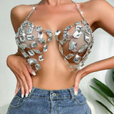 Fongt New Nightclub Hollow-Out Shiny Crystal Pendant Small Vest Hot Mining