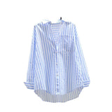 Fongt Shirt 2025 Spring And Autumn Casual Polo Collar Long Sleeve Stripe Loose Retro Stripe Commuting Top Lady