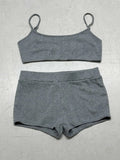Fongt Casual Style Simple Gray Knitted Sling Vest Shorts Two Sets Of Hottie Tight Suit
