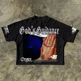 Fongt Cool Boy New Prayer Hand-Printing T-Shirt Five-Sleeved T-Shirt