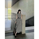 Fongt Design Lattice Sleeveless Round-Neck Dress Women 2025 Summer New Slim Retro Long Dress
