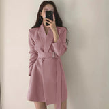 Fongt Red Small Suit Medium Long Chic Retro Belt Korean Version 2025 Casual Temperament White Suit Jacket Woman