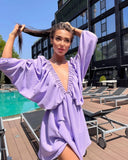 Fongt New V-Necked Long-Sleeved Dress Independent Design Bubble Sleeve Dress