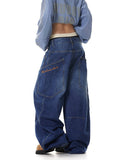 Fongt Design Sense Large Pocket Culass Jeans Men And Women's Autumn New Loose Wide Leg Embroidered Floor Pants-Outfit