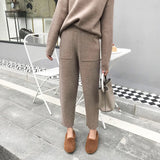 Fongt 2025 Autumn And Winter New Set Of Sweater Thin Knit Trousers Casual Suit Women's Two-Set