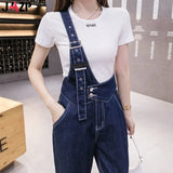New Hong Kong Style Denim Overalls Summer Dress Women's One-shoulder Jumpsuit Small Loose Nine-point Straight-leg