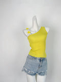 Fongt Color Lemon Yellow Vest Female Dopamine Wear With Stereo Flower Sling Handmade Hook Flower Diagonal Shoulder Top-Outfit