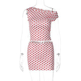 Red Polka Dot Top And Mini Skirt Set-Outfit