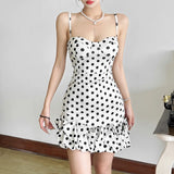Fongt Summer Women's New French Sexy Wave Point Sling Temperament High-End Waist Repair Dress