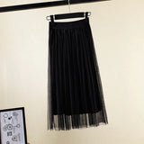 Fongt Yarn Skirt Women's Summer Long A Skirt High Waist 100 Folding Skirt 2025 Thin Soft Hanging Yarn Skirt