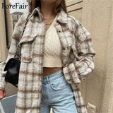 2021 Winter Fashion Plaid Women Coat Vintage Casual Female Overcoat Ladies Button Turn Down Callor Jacket