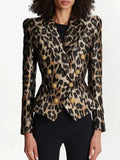 STREET Newest 2023 Designer Jacket Women's Slim Fit Lion Buttons Double Breasted Jackquard Leopard