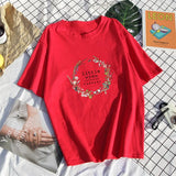 Women T Shirt Harajuku Elastic Short-sleeve 100% Cotton Soft Shirts Korean Ins Print Chic Top Plus Size Female