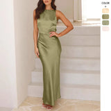 Fongt Women's Long Fishtail Dress Solid-Colored Slit Face Sexy Bareback Sling Dress Dress Dress Dress Dress Dress Dress Dress