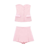 Fongt Women's Clothing 2025 Spring New Silk-Sense Texture Spliced Tight Body Clothes + Open-Fork Splicing Skirt Set