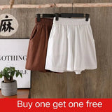 Women's Summer Shorts 100% Cotton High Waist Shorts Loose Casual Solid Shorts Pants Streetwear Elastic Waist Buy One Get