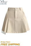 Waist Pleated Skirt Women 2023 Summer Preppy Style A Line Mini Skirts Contrast Color Woman Irregular Short Skirts