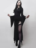 Dark Mall Gothic Cut Out High Split Sexy Long Dresses Women Grunge Bodycon Solid Black Midi Dress Punk Long Sleeve