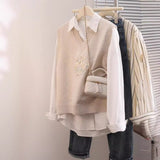 Style Embroidery Design Sense Coat V Collar Knitted Sweater Comfortable Sleeveless Vest New Waistcoat Shows Thin Leisure-Outfit