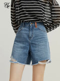 Denim Blue Shorts Women Thin Versatile Raw Commute Casual Simple High Waist Jeans Female Bottoms Summer 2022