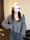 Spring And Autumn Solid Color New V-Neck Short Sweater Jacket With A Sense Of Design For A Small Knitted Cardigan Woman-Outfit